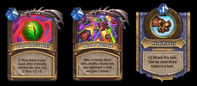 I am Inevitable!, Boom Barrage, and Feral Frenzy (Images via Blizzard Entertainment)