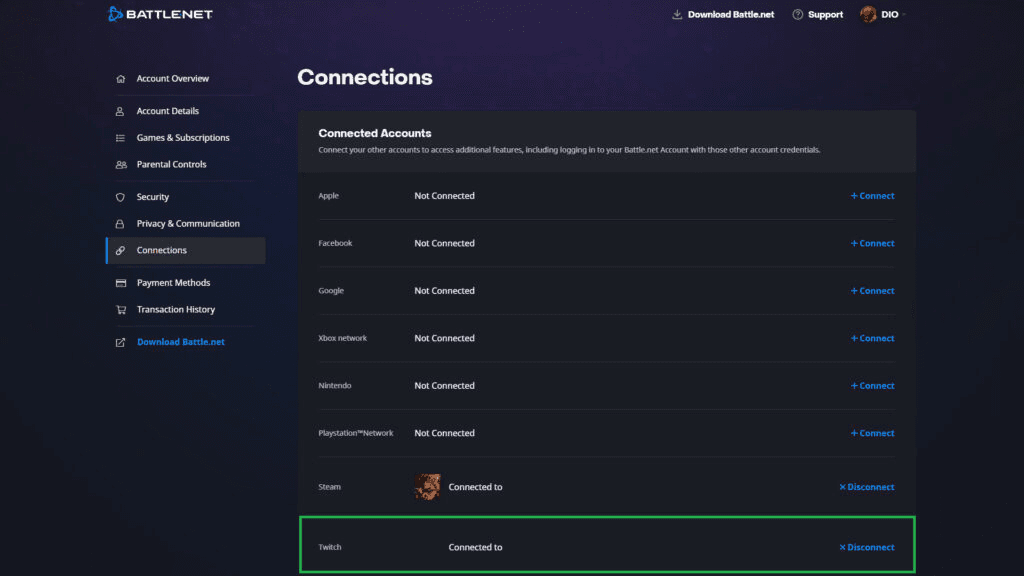 Connecting your Twitch and Battle.net accounts (Image via esports.gg)
