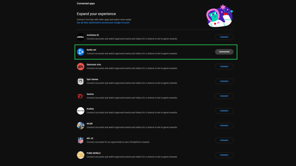 Connecting your YouTube and Battle.net accounts (Image via esports.gg)