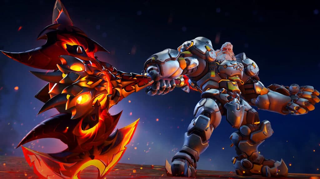 Mythic Bound Demon Reinhardt weapon skin (Image via Blizzard Entertainment)