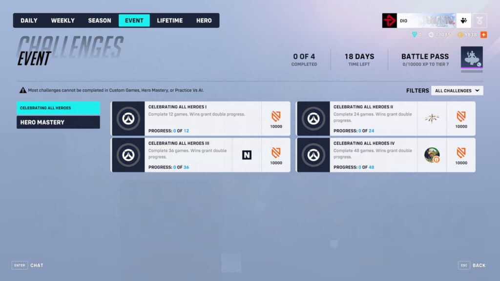 Overwatch 2 Celebrating All Heroes challenges and rewards (Image via esports.gg)