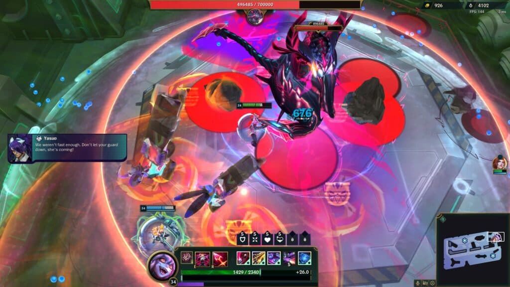 The Bel'Veth boss fight in LoL Swarm (screenshot via esports.gg)