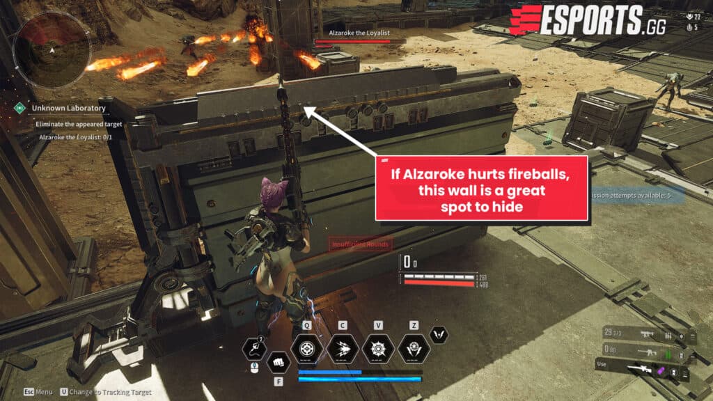 Use cover to avoid Alzaroke the Loyalist's Fireballs