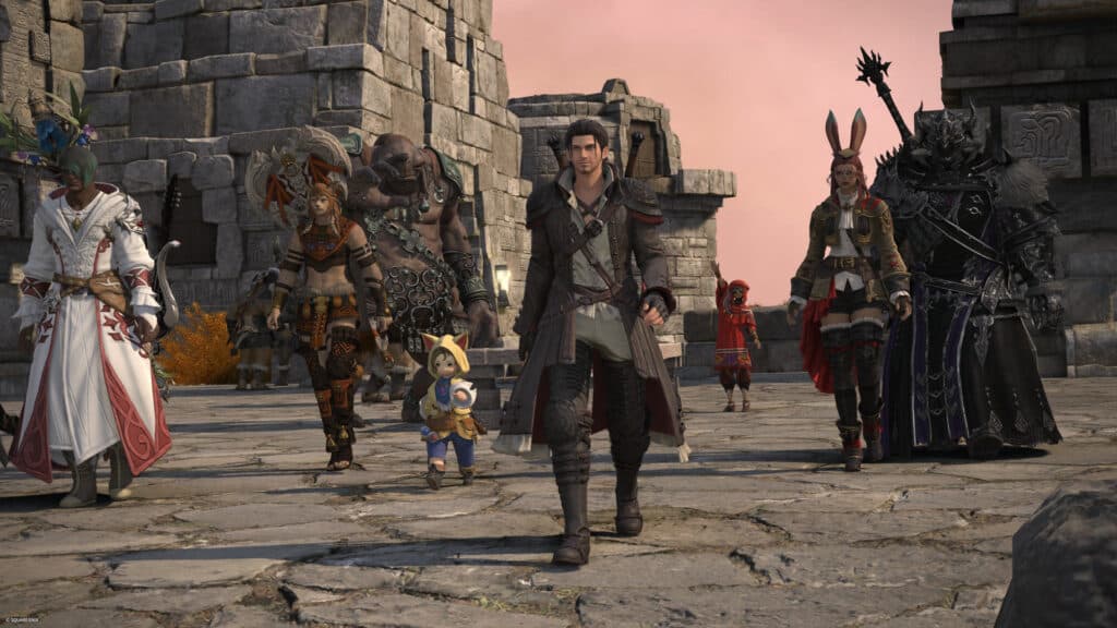 The Warrior of Light, Wuk Lamat, and co. in FFXIV Dawntrail (Image via Square Enix, Inc.)