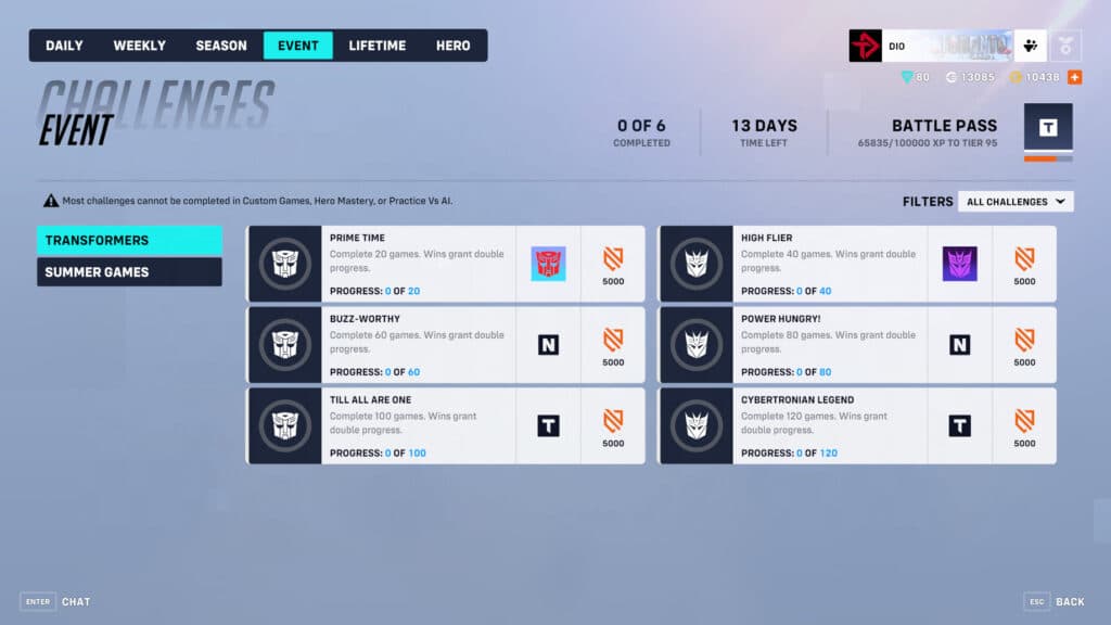 Overwatch 2 Transformers event challenges (Image via esports.gg)