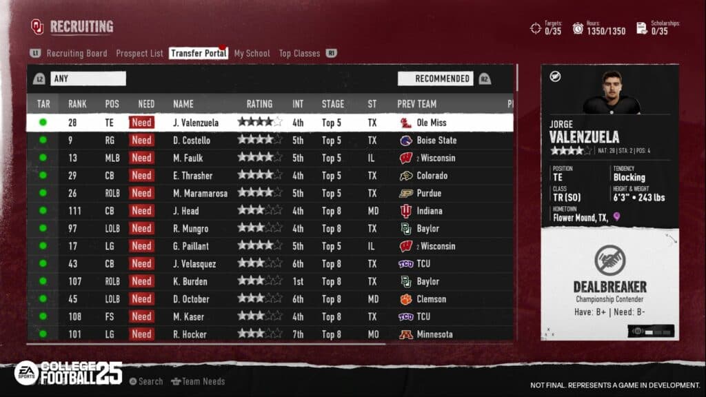 Our first look at the transfer portal (Image via EA Sports)