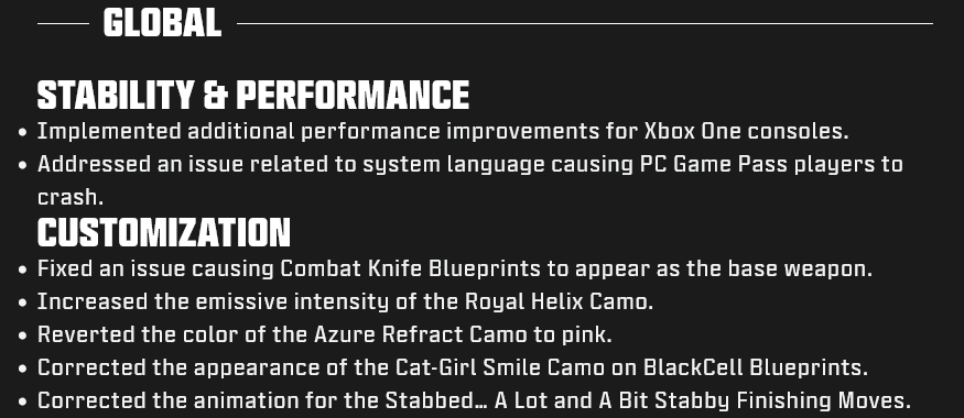 Stability &amp; Performance, Customisation (image via Activision Publishing Inc.)