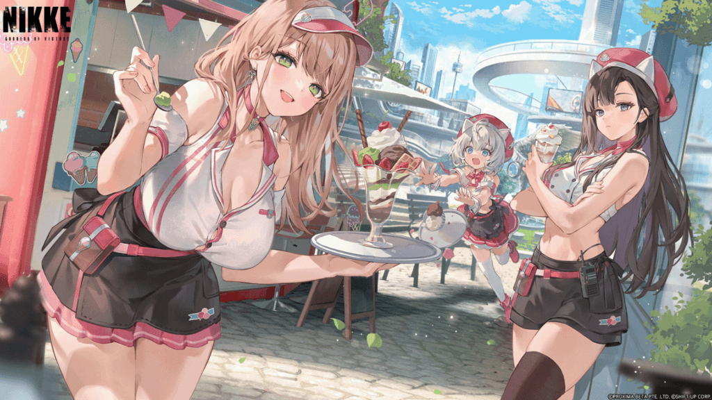 Emma, Poli and Eunhwa in a Summer Solstice NIKKE wallpaper