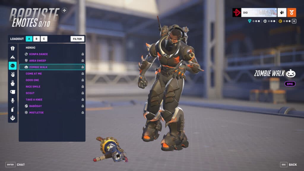 Baptiste's Zombie Walk emote screenshot (Image via esports.gg)
