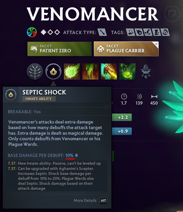 Venomancer's new Innate Ability, Septic Shock (Via Dota 2)