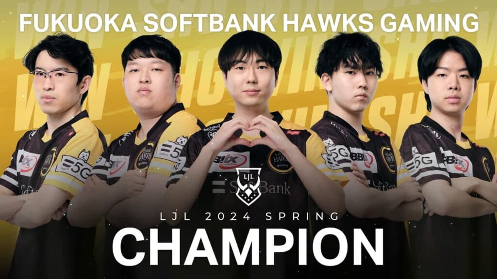 Fukuoka SoftBank HAWKS Gaming won the LJL 2024 Spring Final (Image via HAWKS on X)