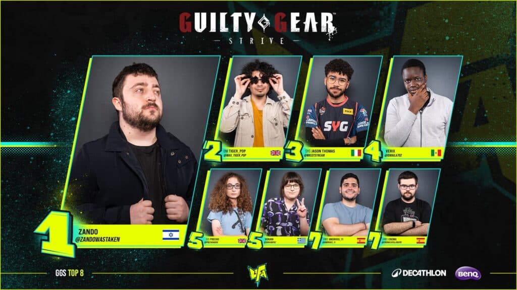 The top 8 GGST players at UFA 2024 (image via @UFA_Gaming on X)