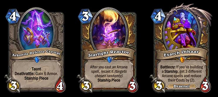 Arkonite Defense Crystal, Starlight Reactor, and Exarch Othaar in Hearthstone (Image via Blizzard Entertainment)