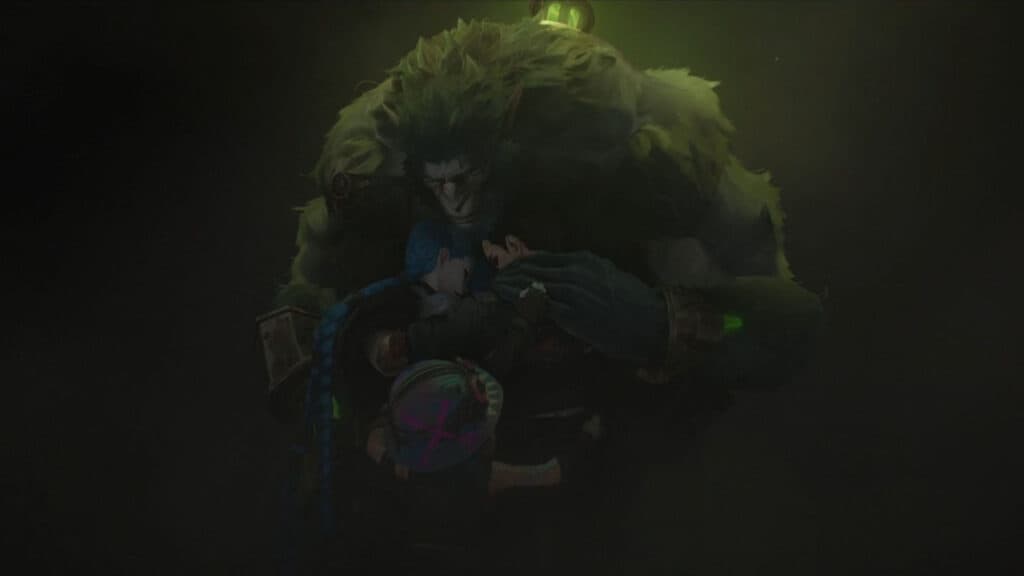 Vander (as Warwick), Jinx, and Vi moment (Screenshot by esports.gg via Netflix)