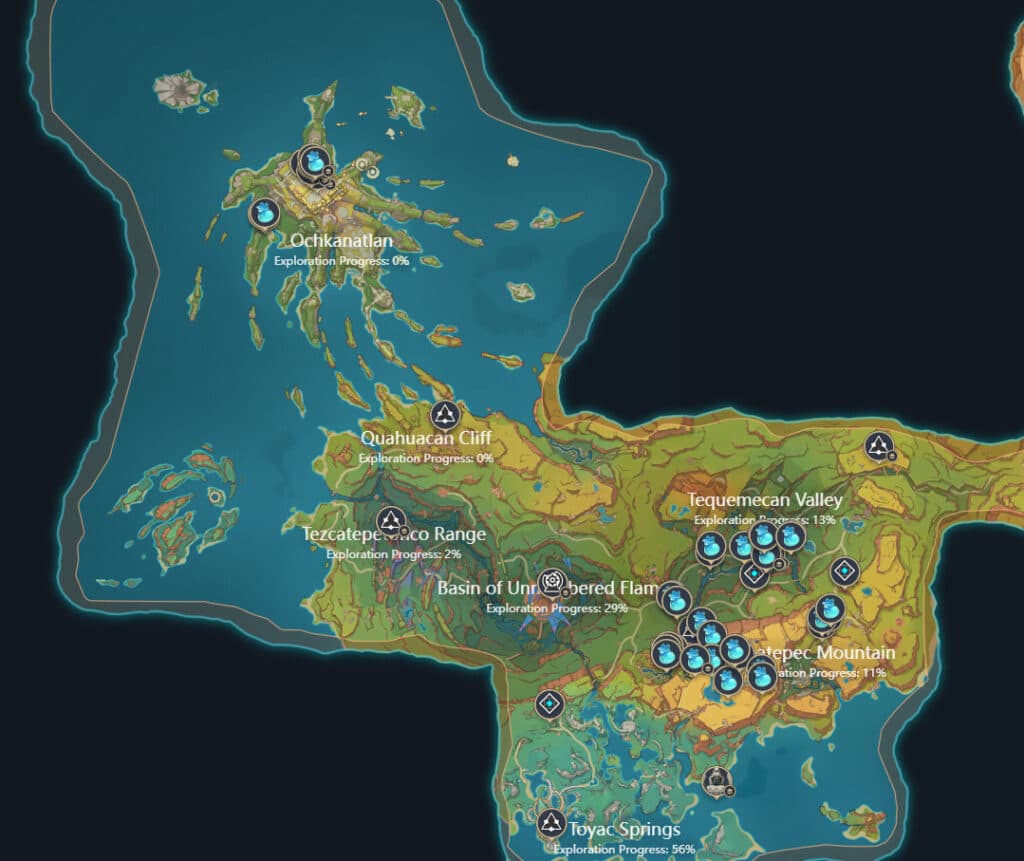 Quencapa Berry locations in Genshin Impact (Screenshot by esports.gg via Teyvat Interactive Map, HoYoverse)