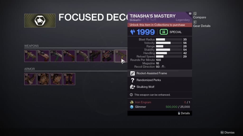 Head into Iron Banner to get this rocket sidearm. (Screenshot by esports.gg)