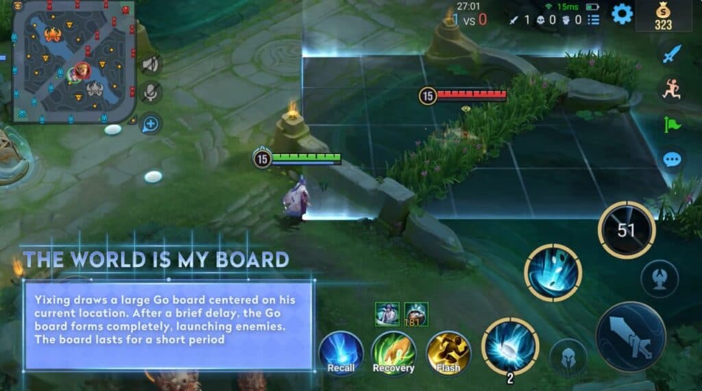 Yixing's Skill 3 launches enemies inside the board's range (Image via esports.gg)