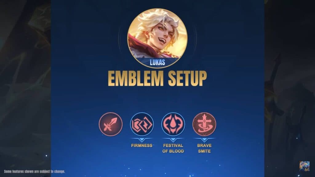 Emblem setup in Mobile Legends for Lukas (image via Moonton)