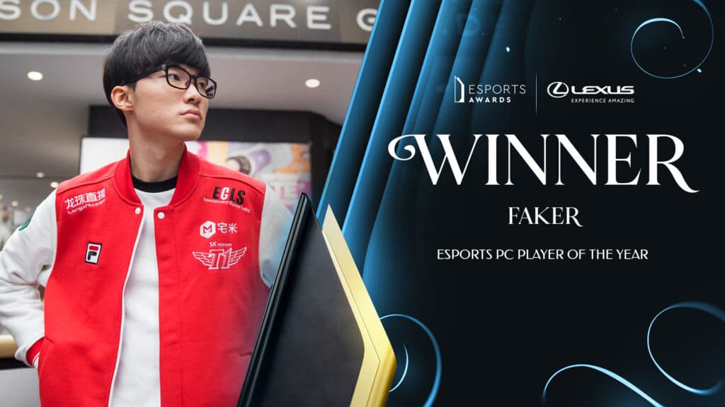 Faker named as Esports PC Player of the Year by Esports Awards 2023 (image via Esorts Awards)