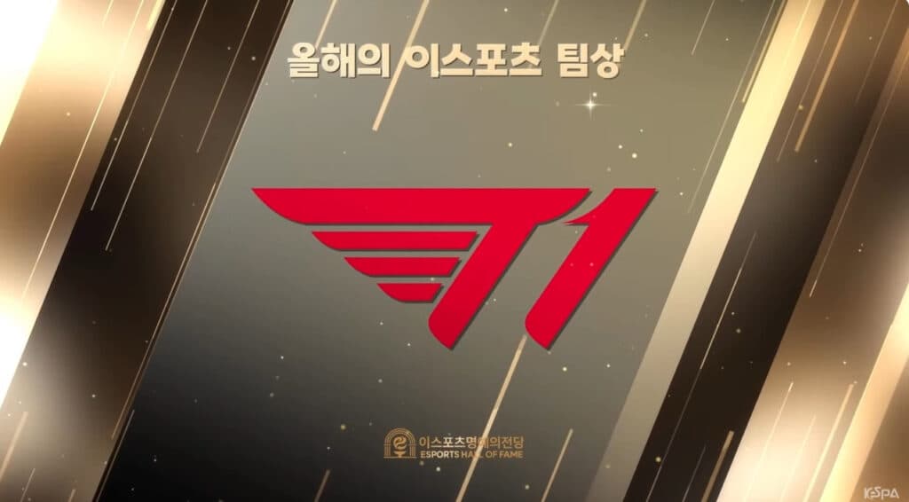 T1 named Team of the Year by Esports Hall of Fame 2024 (image via KeSPA)