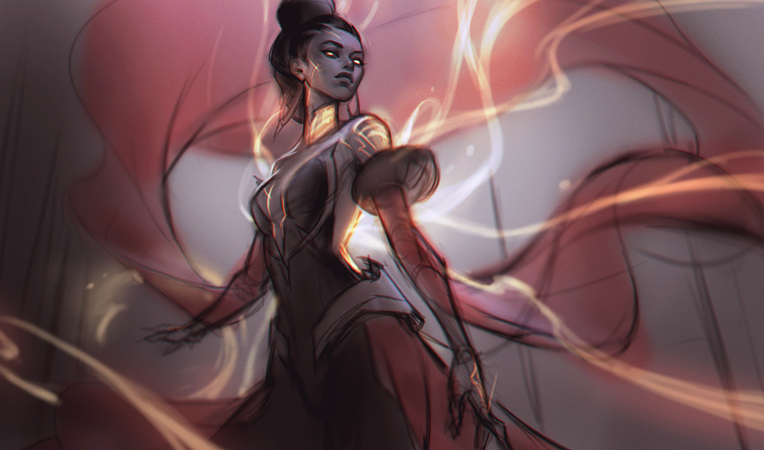 Process of Mel's splash art by Bo Chen, the principal illustrator at Riot Games (Image via Bo Chen)