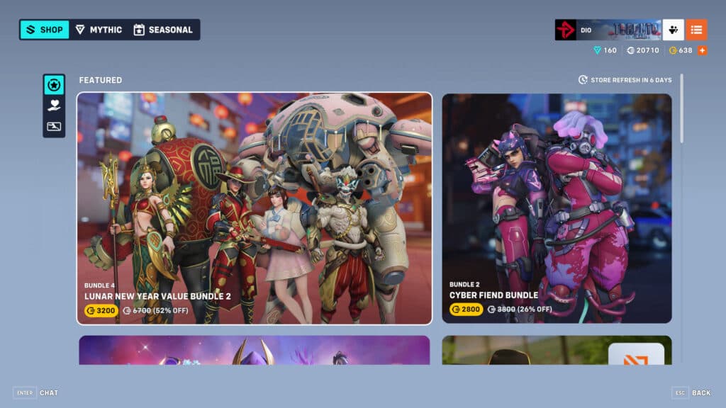 Screenshot of this year's offerings of Overwatch 2 Lunar New Year skins (Image via esports.gg)