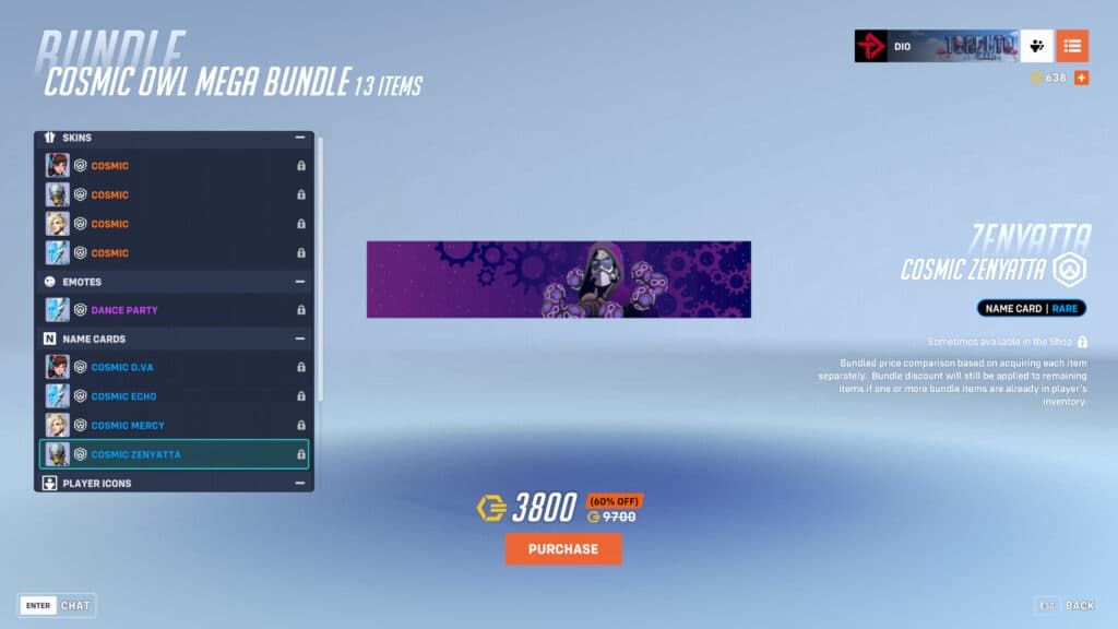 Cosmic Zenyatta name card (Image via esports.gg)