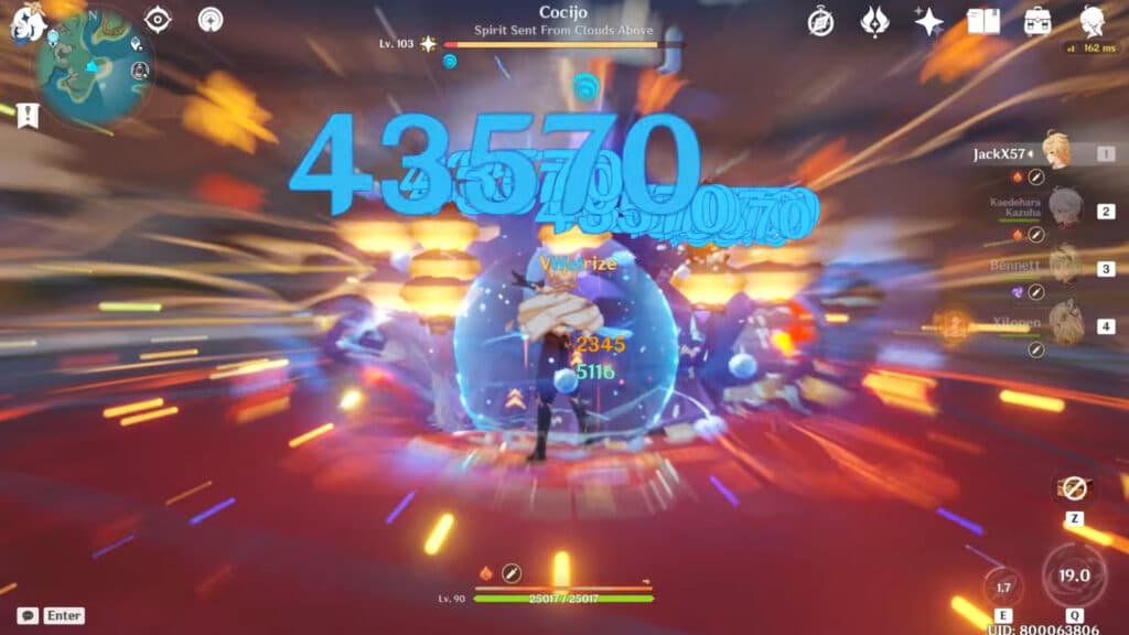 MMOJackX57 deals 43,570k damage during the showcase (Image via MMOJackX57 on YouTube)