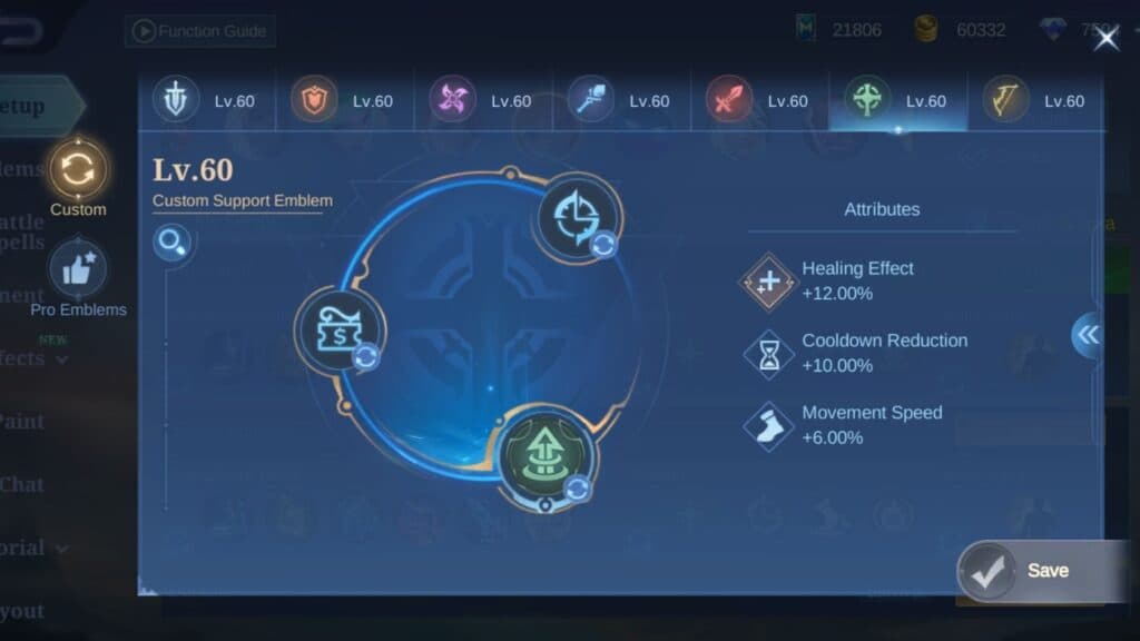 Recommended Emblem set guide for Angela in MLBB screenshot (Image via esports.gg)