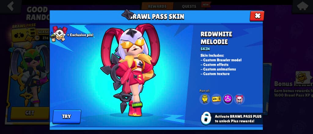 Redwhite Melodie in the Brawl Pass Good Randoms (image via esports.gg)