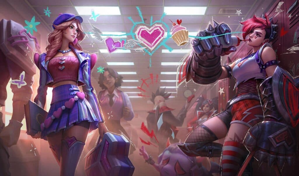 Heartthrob Caitlyn and Heartache Vi splash arts (Image via Riot Games)