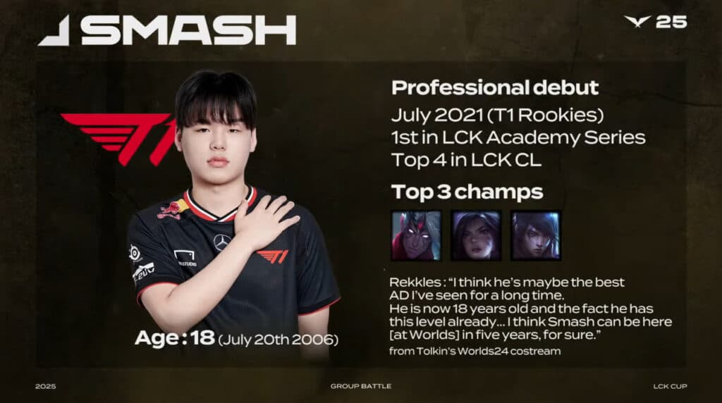 T1 Smash was 15 years old when he joined T1 Rookies (image via LCK)
