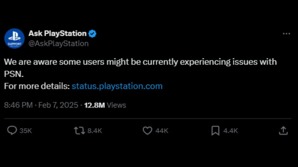 Screenshot indicating that there's a PlayStation Network issue (Image via esports.gg)