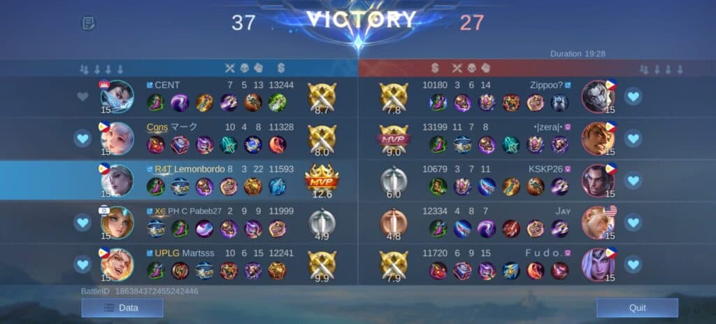 Win matches and contribute to your team to gain MMR in ML. (Screenshot via esports.gg)