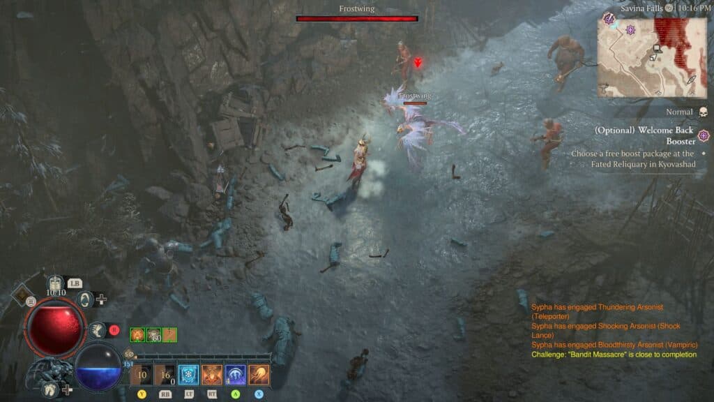 Sorcerer fighting a Frostwing in Diablo 4 (Screenshot via esports.gg)