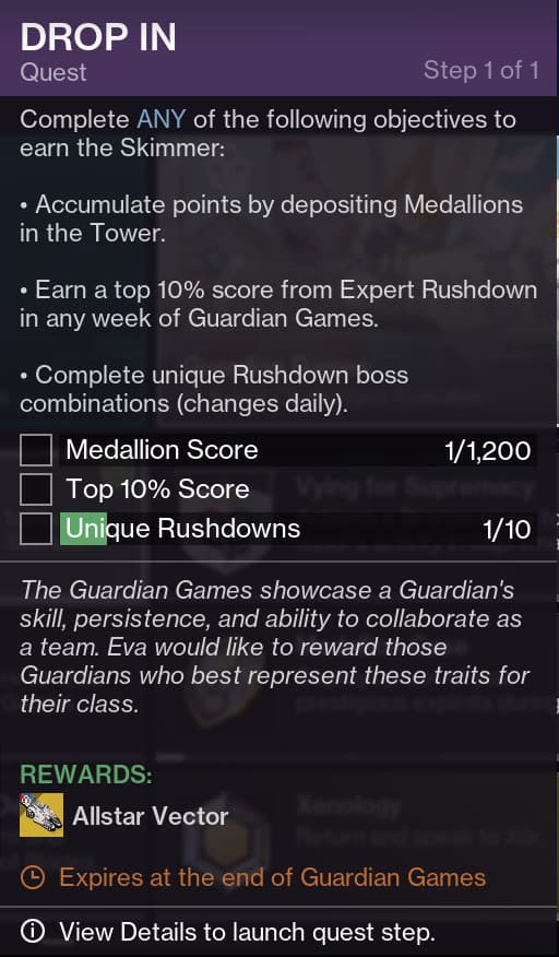 The Drop In quest will expire once Guardian Games ends! (Screenshot by esports.gg)