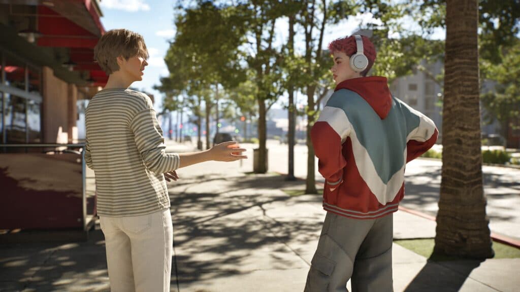 Zois talking in the street (Image by KRAFTON)