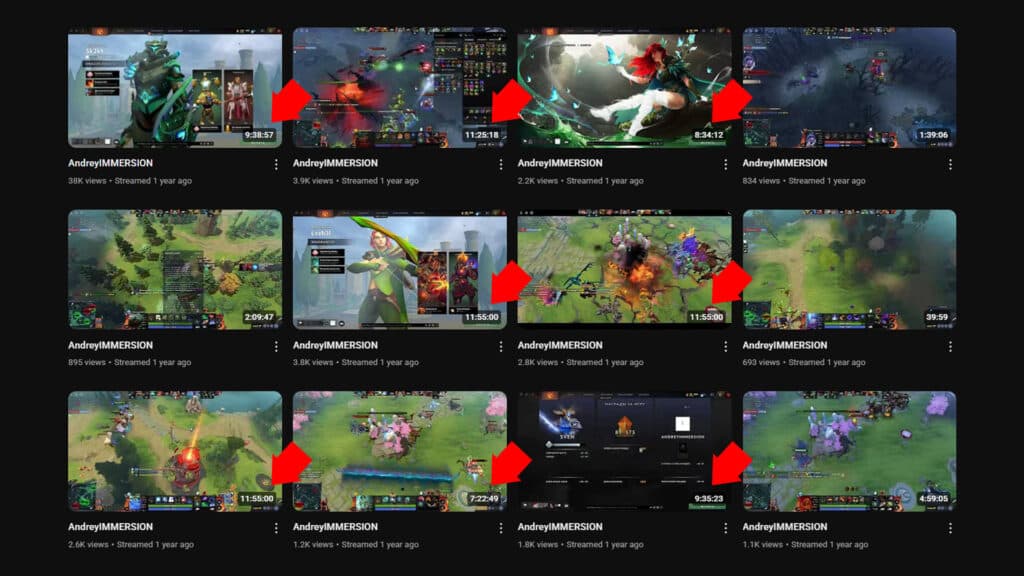 These videos are 12 hours only because that's YouTube's maximum for streams (Screenshot via esports.gg)