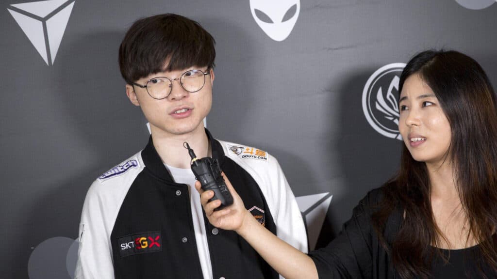 Ashley Kang interviewing Faker after the MSI 2019 (Image by Ashley Kang on X)