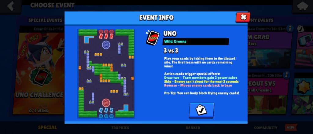 The mode rules and special cards explained in the game (Screenshot via esports.gg)