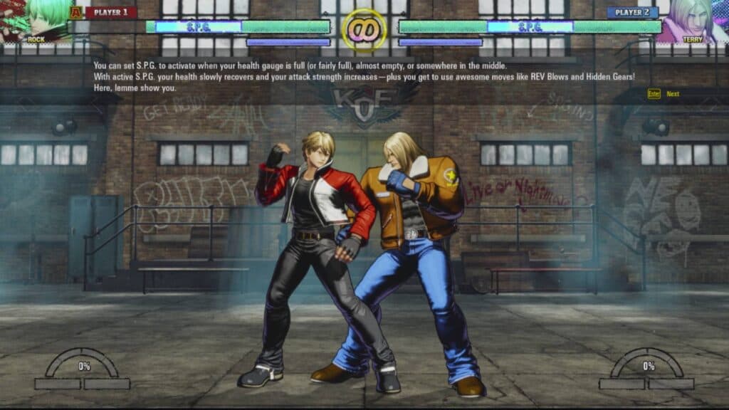 The in-game tutorial about S.P.G. in FATAL FURY CotW (Screenshot via esports.gg)