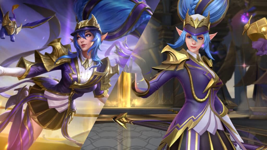 Glorious Aigrette Janna splash art and in-game model (Images via Riot Games)