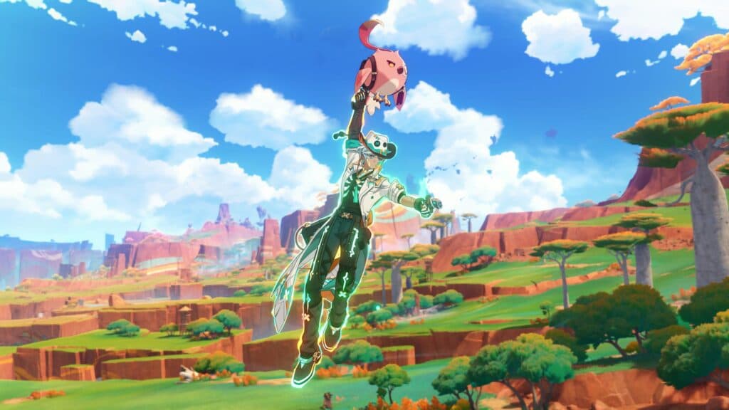 Ifa hanging from Cacucu while his Elemental Skill is active (Image via HoYoverse)