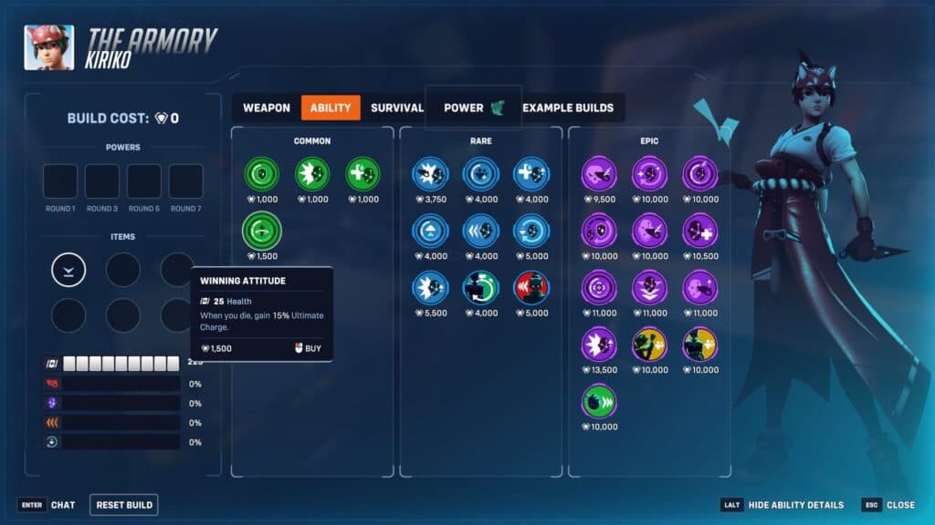 Kiriko's Armory Items in Overwatch 2 Stadium (Image via Blizzard Entertainment)