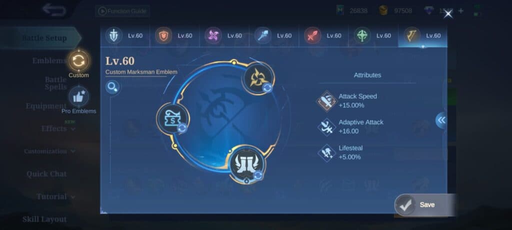 Miya emblem build guide in MLBB (Screenshot via esports.gg)