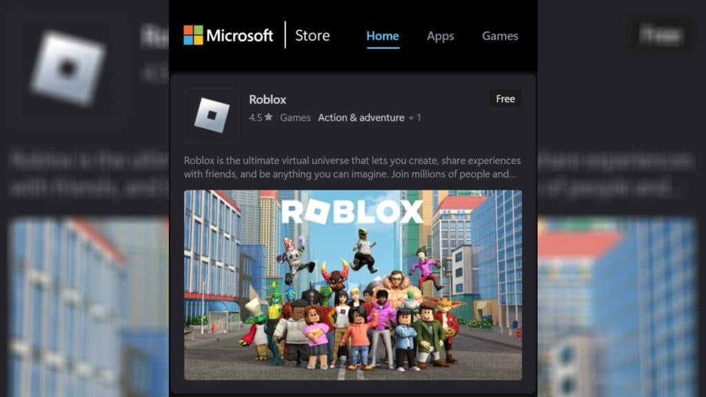 You can download Roblox from the Microsoft Store. (Screenshot via esports.gg)