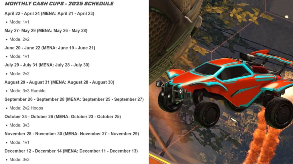 Cash Cups schedule in 2025 (Image via Psyonix)