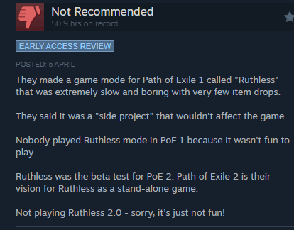 PoE Ruthless Mode (Image via <a href="https://steamcommunity.com/profiles/76561197971152023/recommended/2694490/">Steam</a>)
