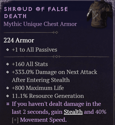 Shroud of False Death (Image via <a href="https://www.wowhead.com/diablo-4/item/shroud-of-false-death-2059803" target="_blank" rel="noreferrer noopener">Wowhead</a>)