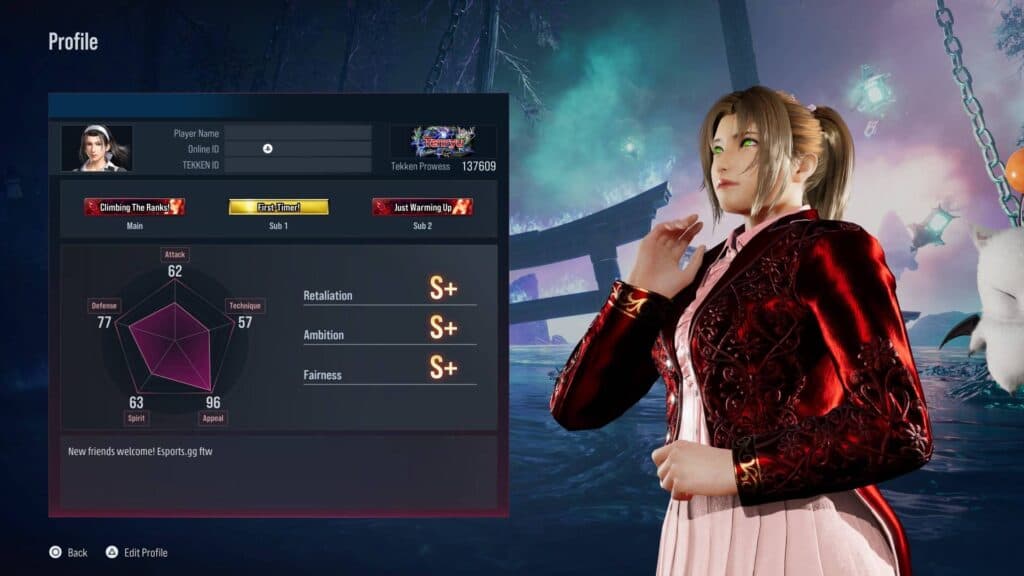 A player profile in TEKKEN 8 with their rank (image via esports.gg)